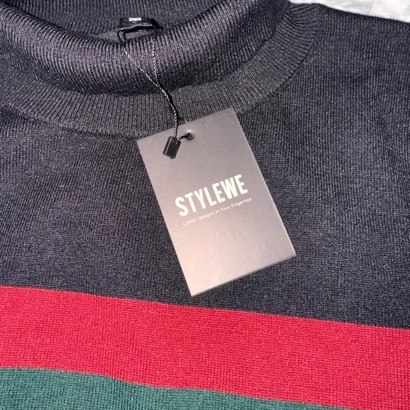 STYLEWE Dark Gray Turtleneck Sweater with Red and Green Stripes - Picture 2 of 2